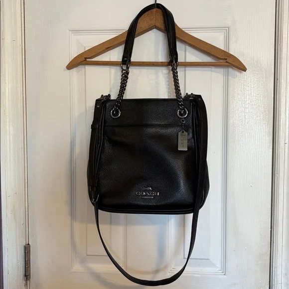 Coach, leather bucket bag with gun metal hardware extra Crossbody strap!